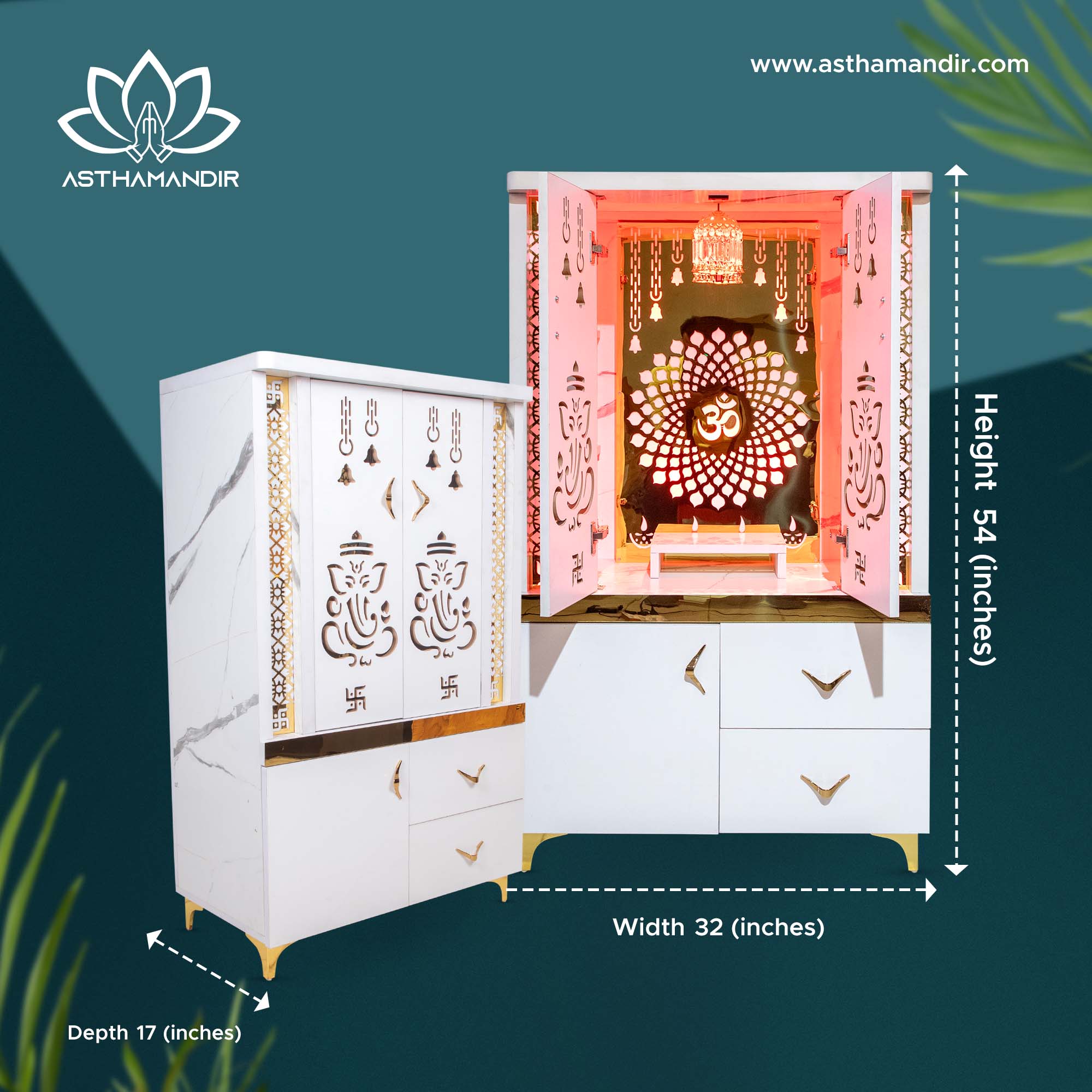 Luminous Bliss Mandir with OM Backlit Panel & Designer White Finish