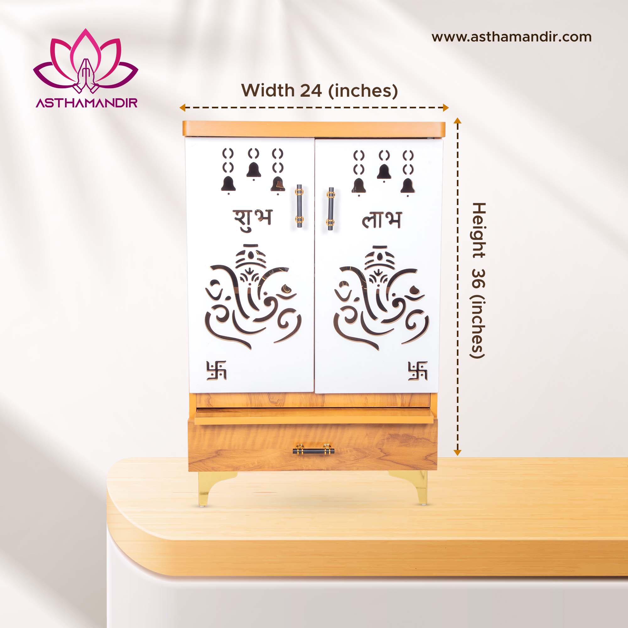 Vighnaharta Designer Mandir with Ganesha Cutwork & Multi-Shelf Display