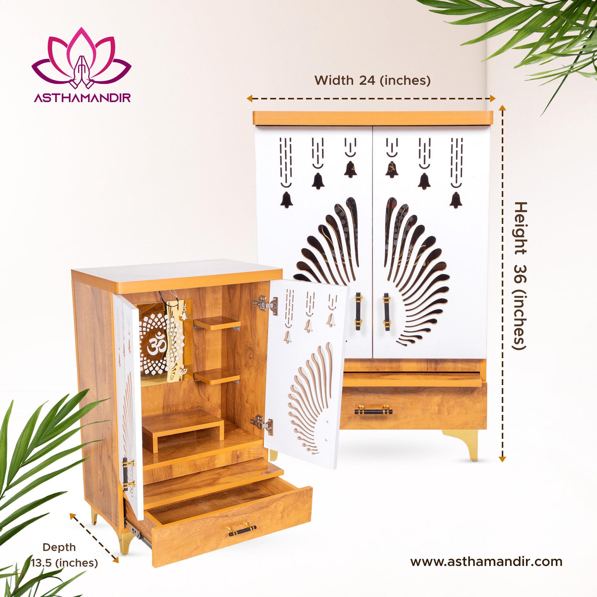 Divya Prakash Step Mandir with OM Backlit Panel & Contemporary Bell Design