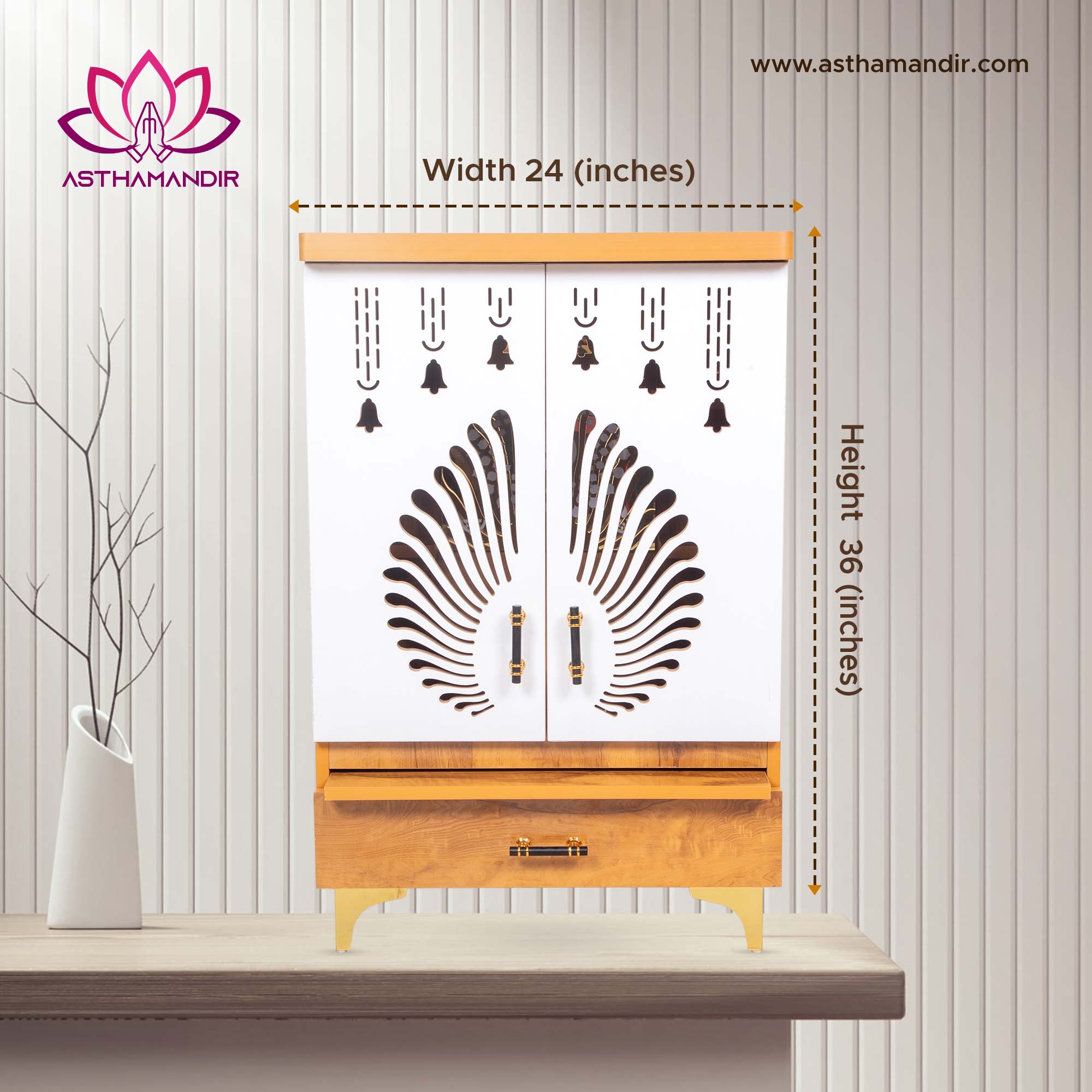 Divya Prakash Step Mandir with OM Backlit Panel & Contemporary Bell Design