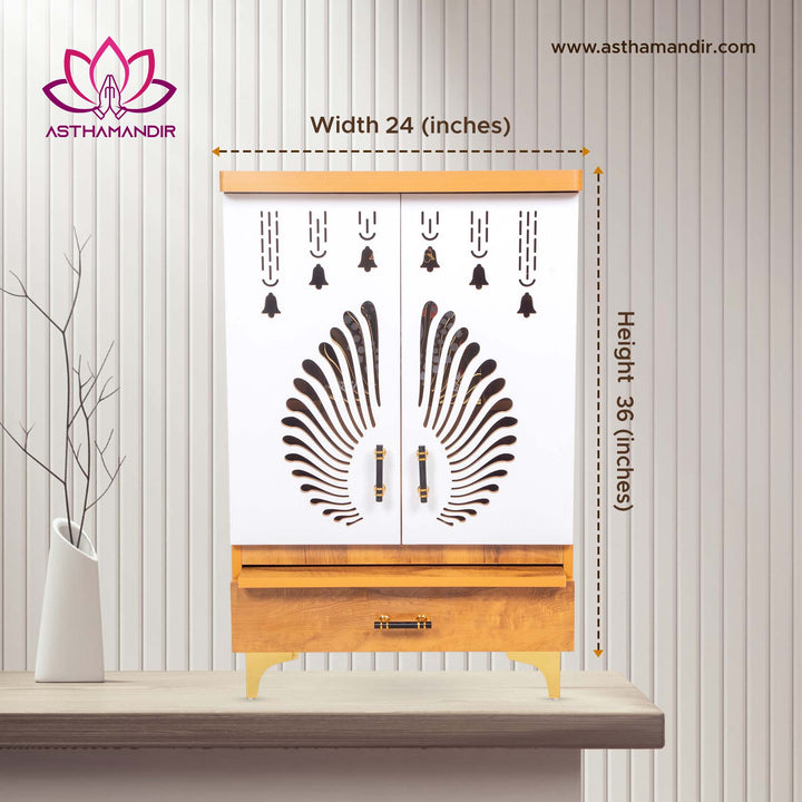 Divya Prakash Step Mandir with OM Backlit Panel & Contemporary Bell Design
