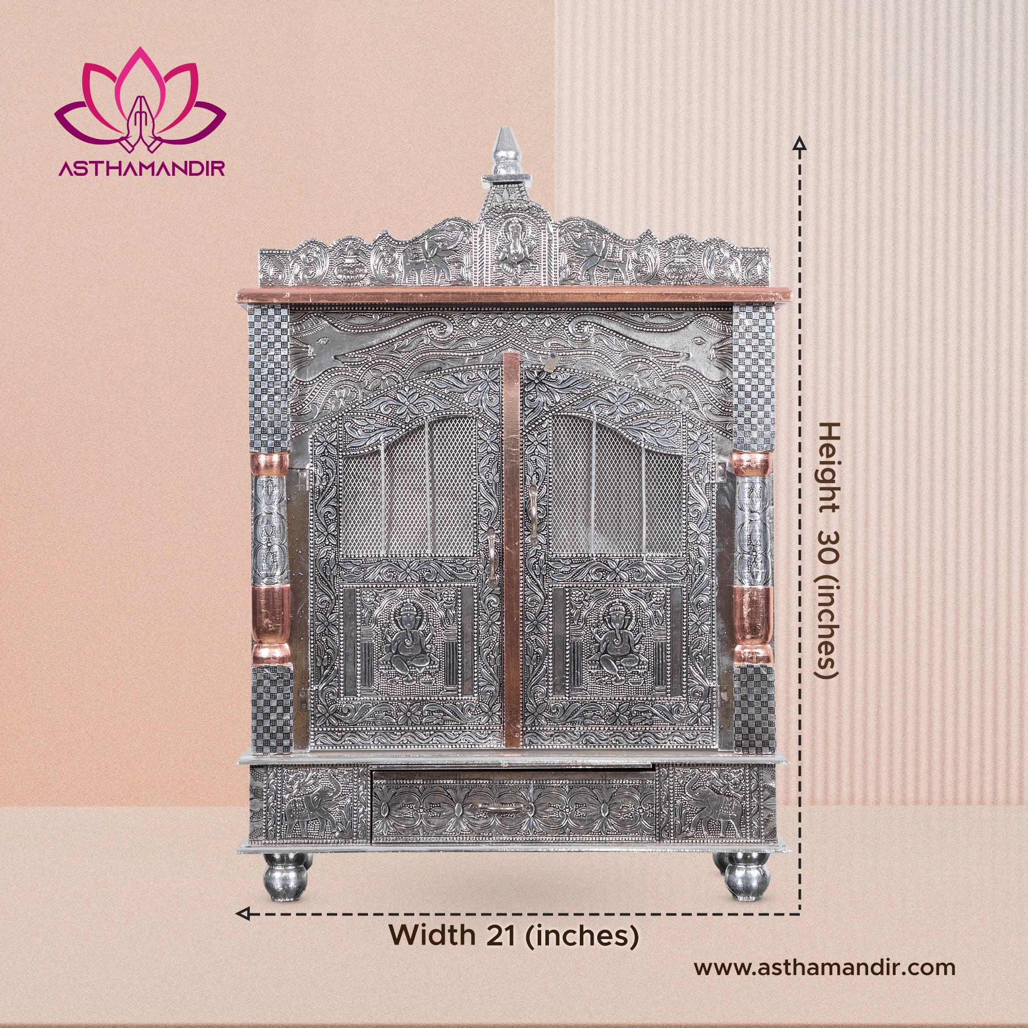 Brilliant Home Designs Aluminium & Copper Oxidized Home Temple mandir