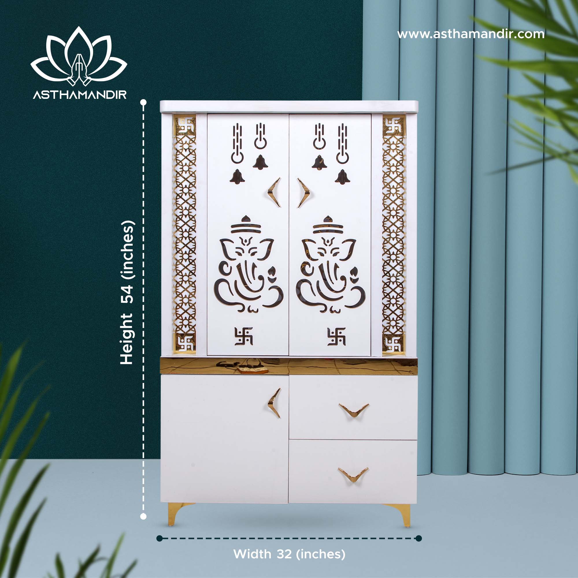 Luminous Bliss Mandir with OM Backlit Panel & Designer White Finish