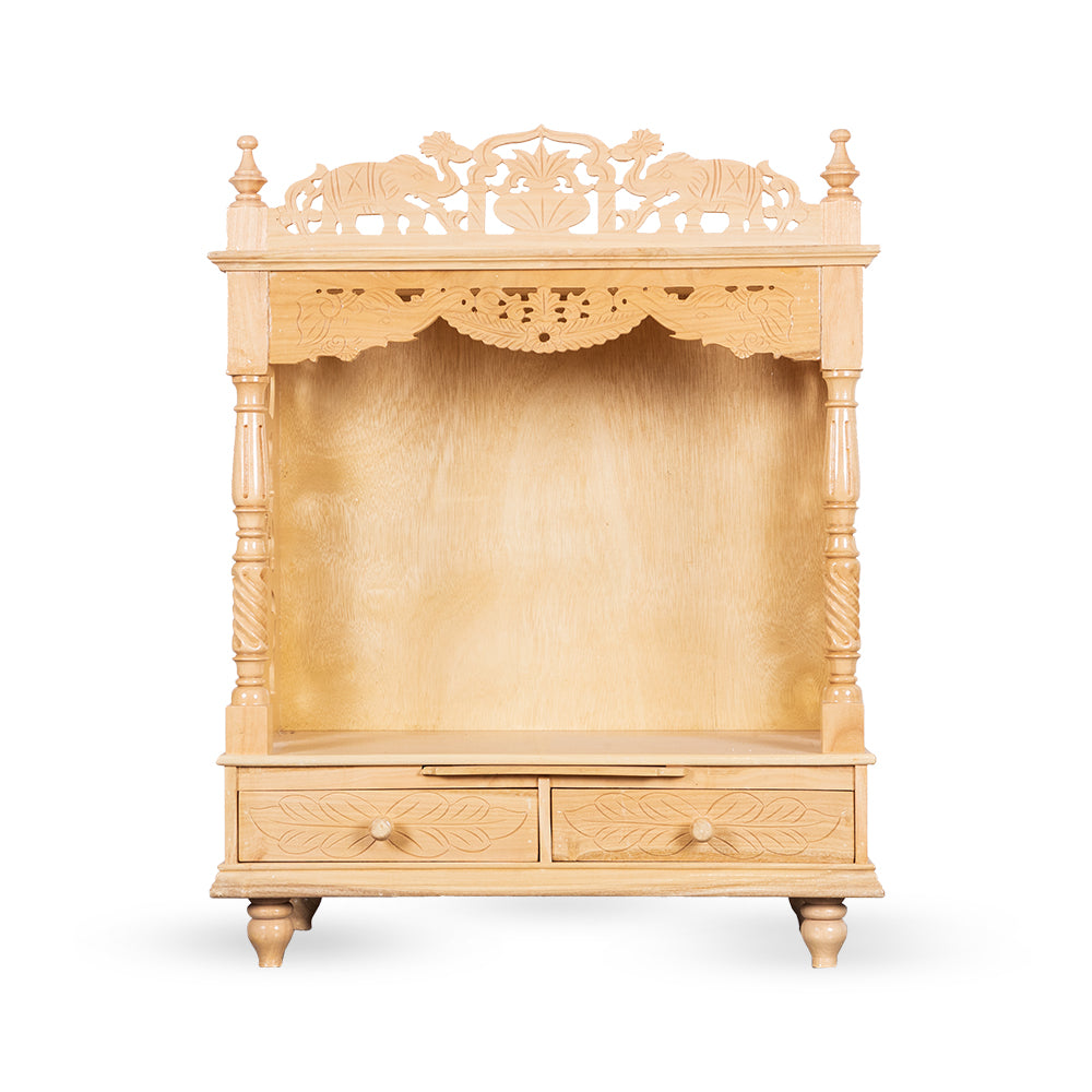 Traditional Open Wooden Temple with Double Drawer Storage