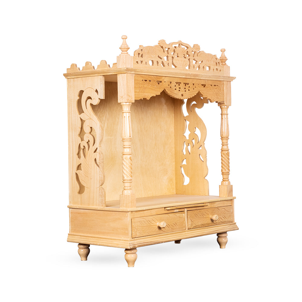 Traditional Open Wooden Temple with Double Drawer Storage