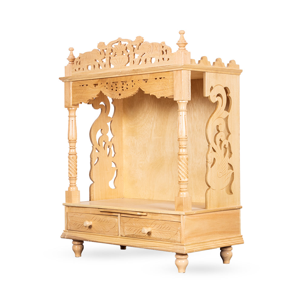 Traditional Open Wooden Temple with Double Drawer Storage
