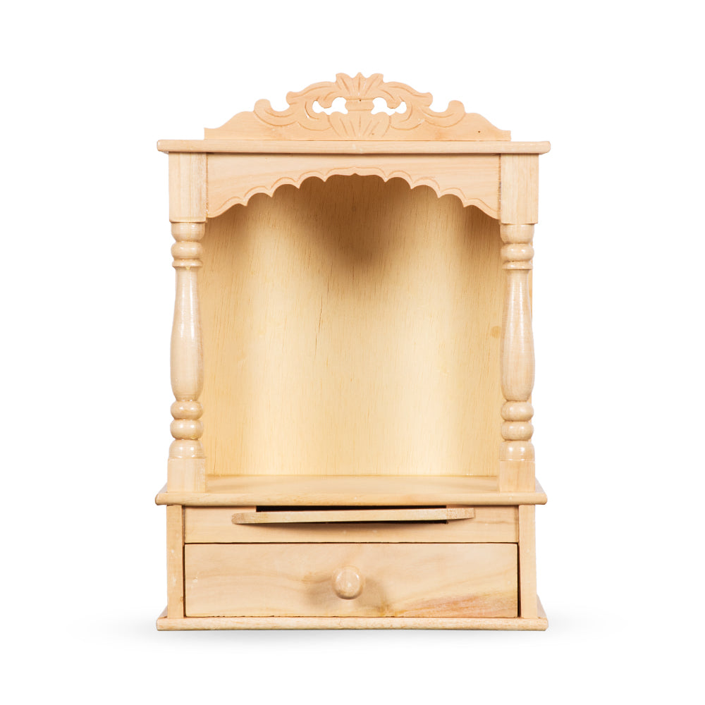 Compact Wooden Pooja Mandir with Drawer & Tray