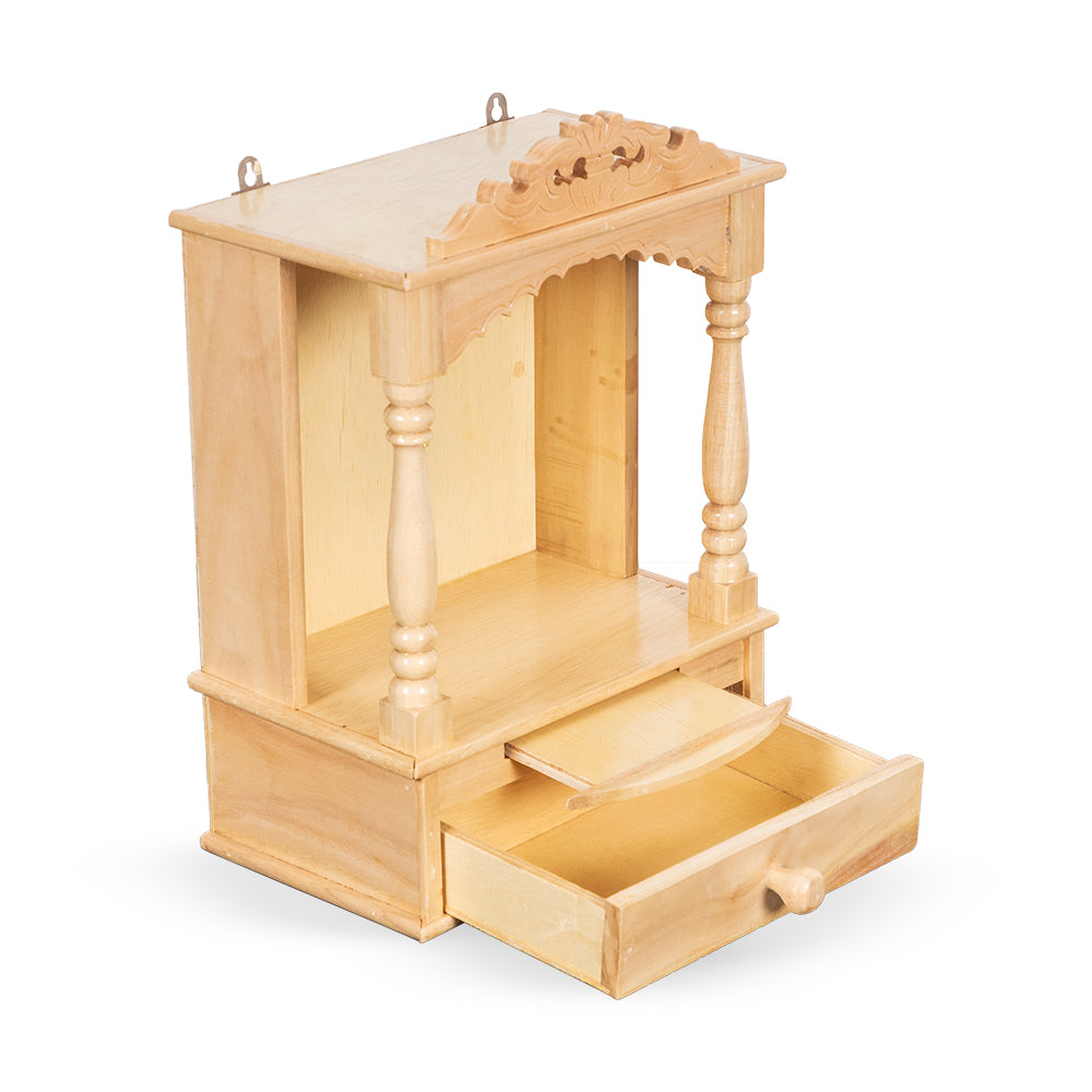 Compact Wooden Pooja Mandir with Drawer & Tray