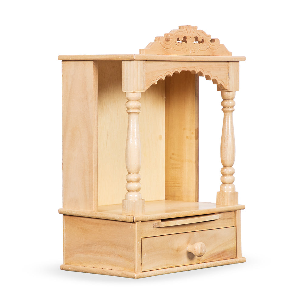 Compact Wooden Pooja Mandir with Drawer & Tray