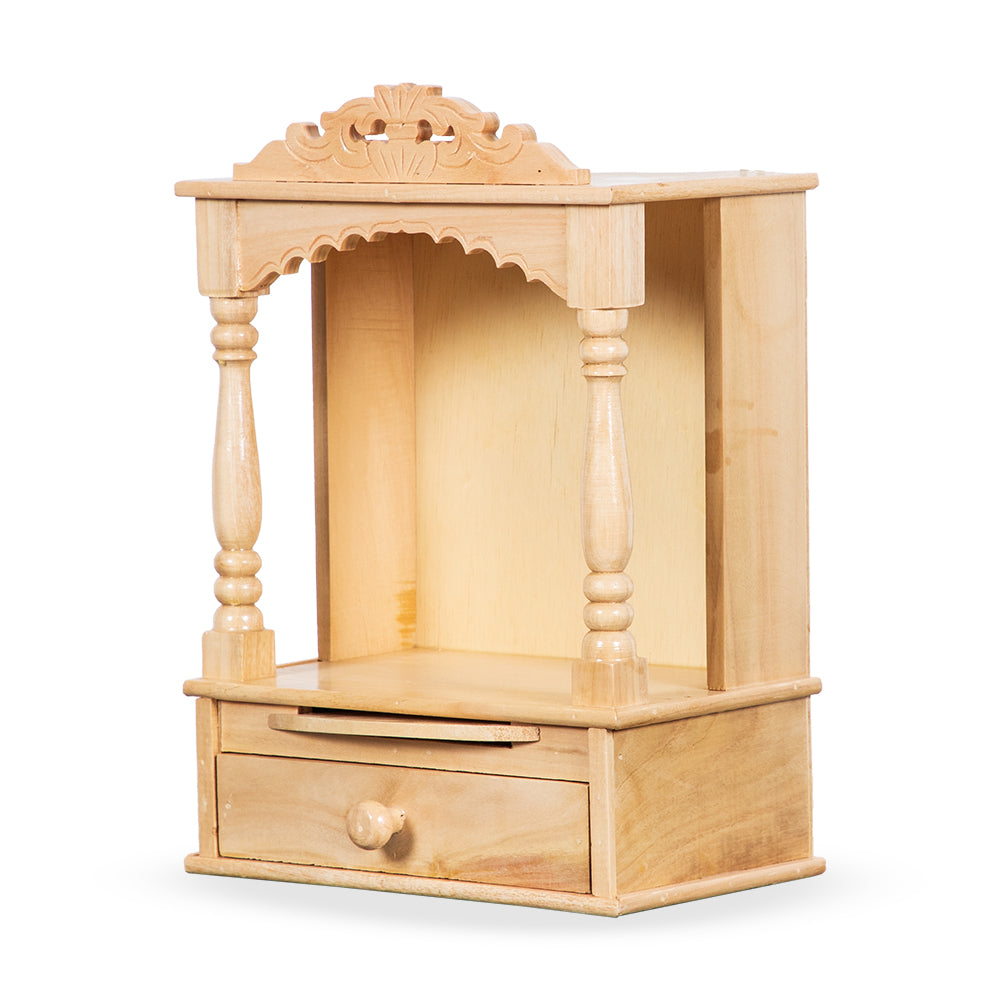 Compact Wooden Pooja Mandir with Drawer & Tray