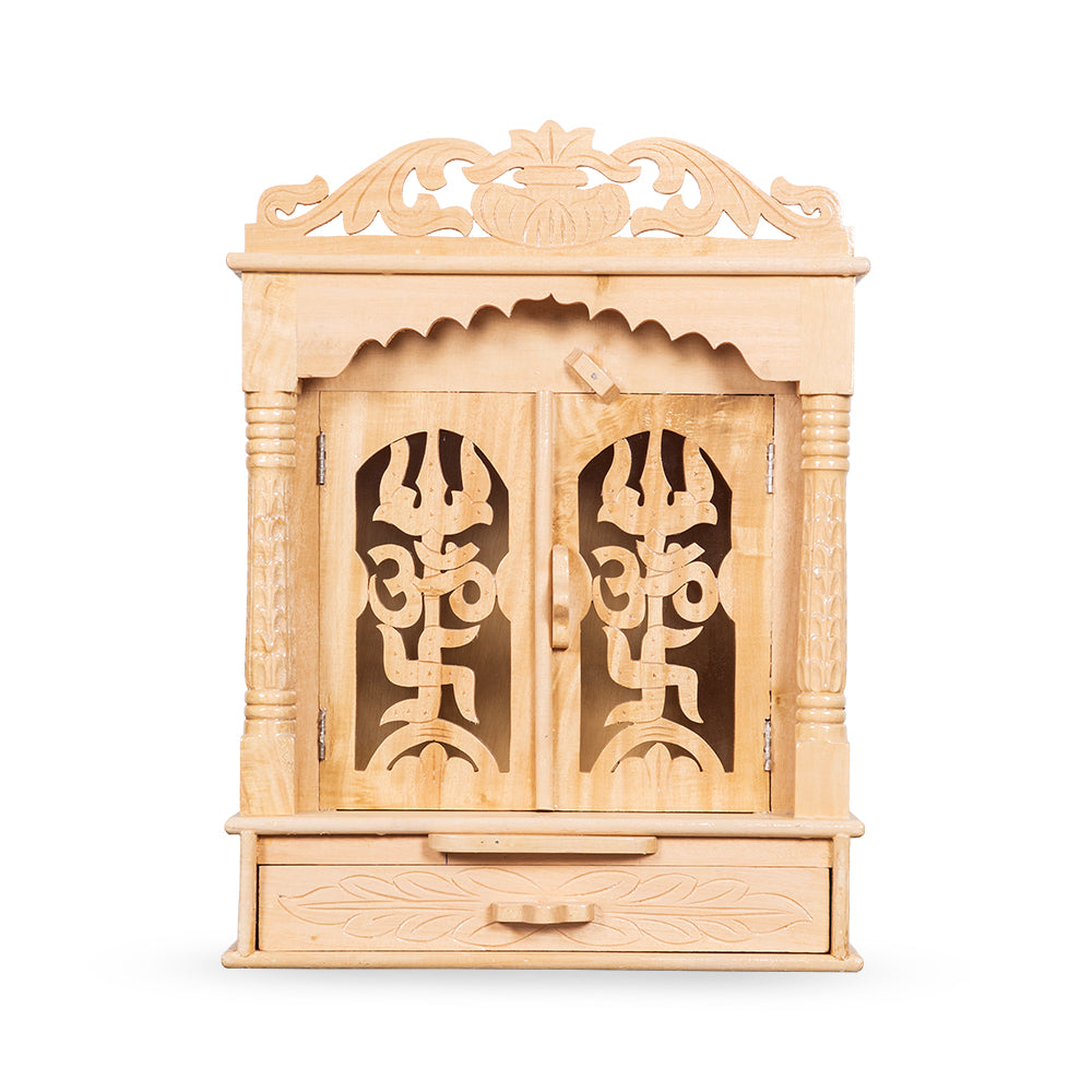 Seven Wood Temple with Door, 2 Drawers & Tray - Home Puja Mandir