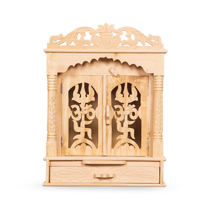 Seven Wood Temple with Door, 2 Drawers & Tray - Home Puja Mandir