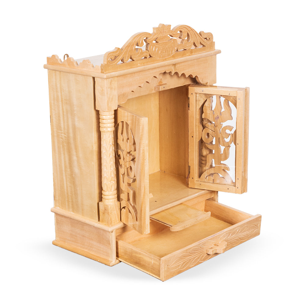 Seven Wood Temple with Door, 2 Drawers & Tray - Home Puja Mandir