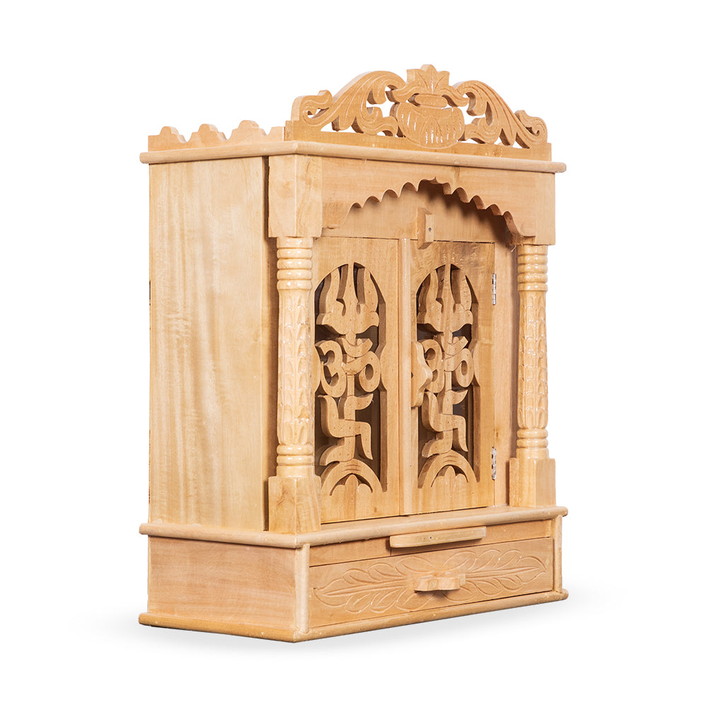 Seven Wood Temple with Door, 2 Drawers & Tray - Home Puja Mandir