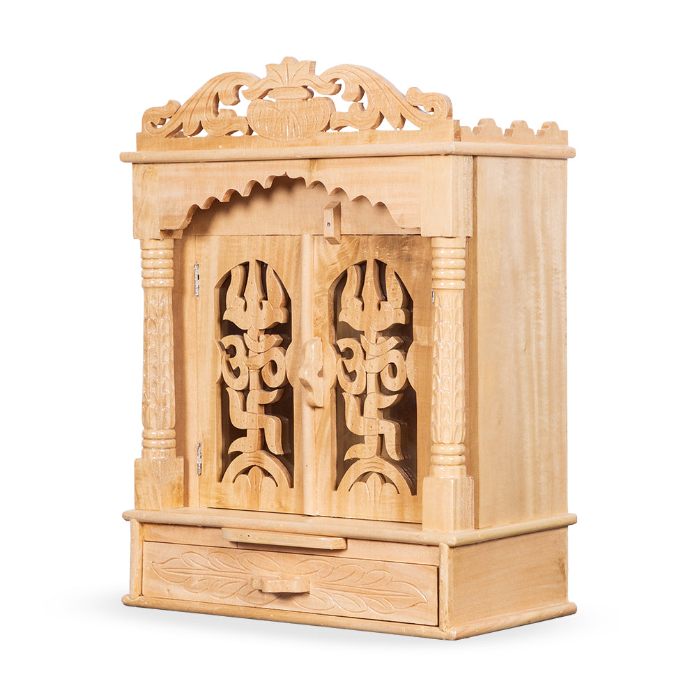Seven Wood Temple with Door, 2 Drawers & Tray - Home Puja Mandir