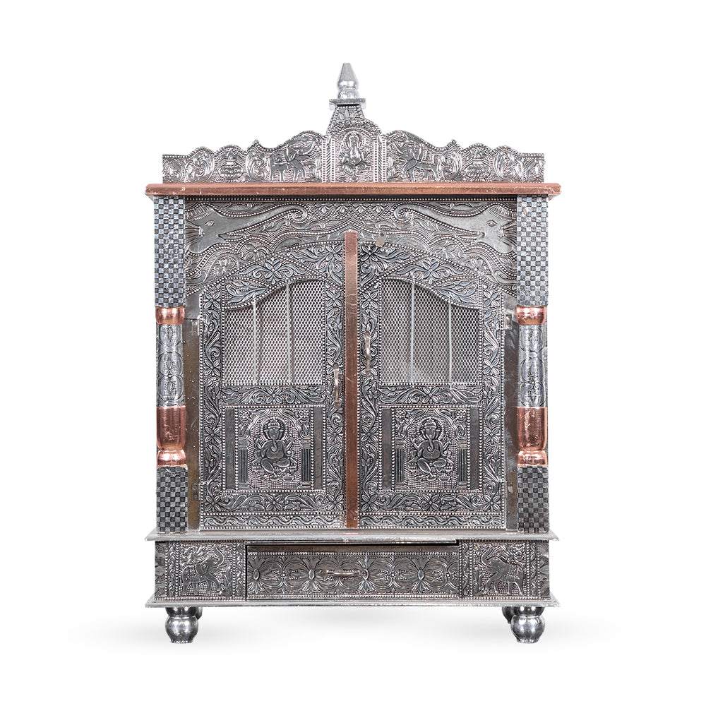 Brilliant Home Designs Aluminium & Copper Oxidized Home Temple mandir