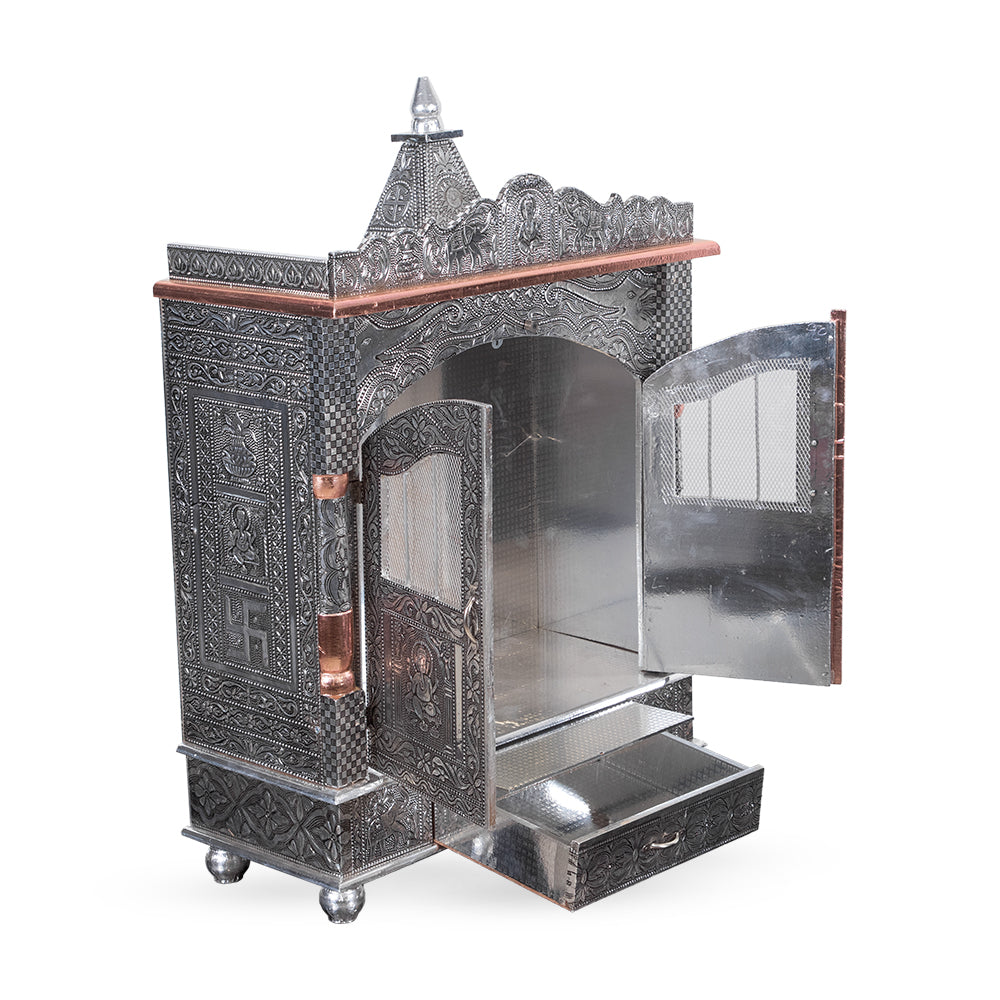 Brilliant Home Designs Aluminium & Copper Oxidized Home Temple mandir