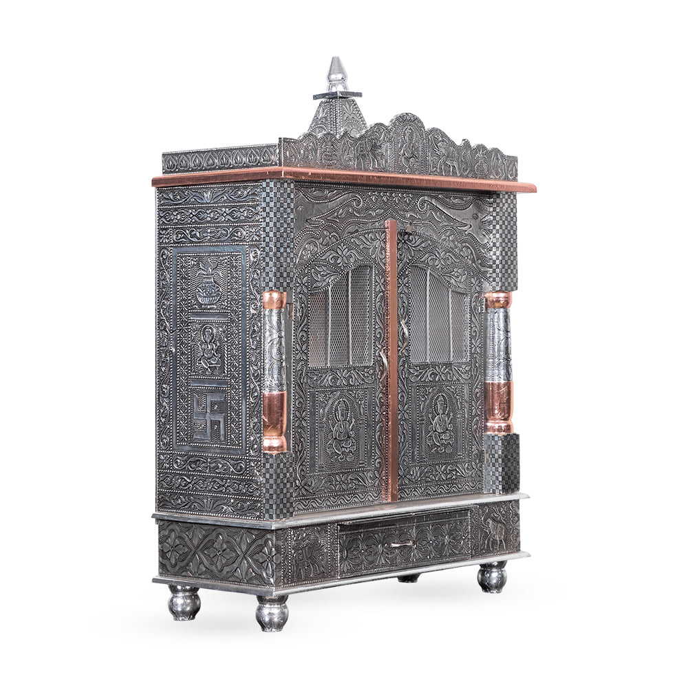 Brilliant Home Designs Aluminium & Copper Oxidized Home Temple mandir