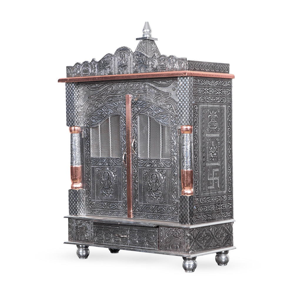 Brilliant Home Designs Aluminium & Copper Oxidized Home Temple mandir