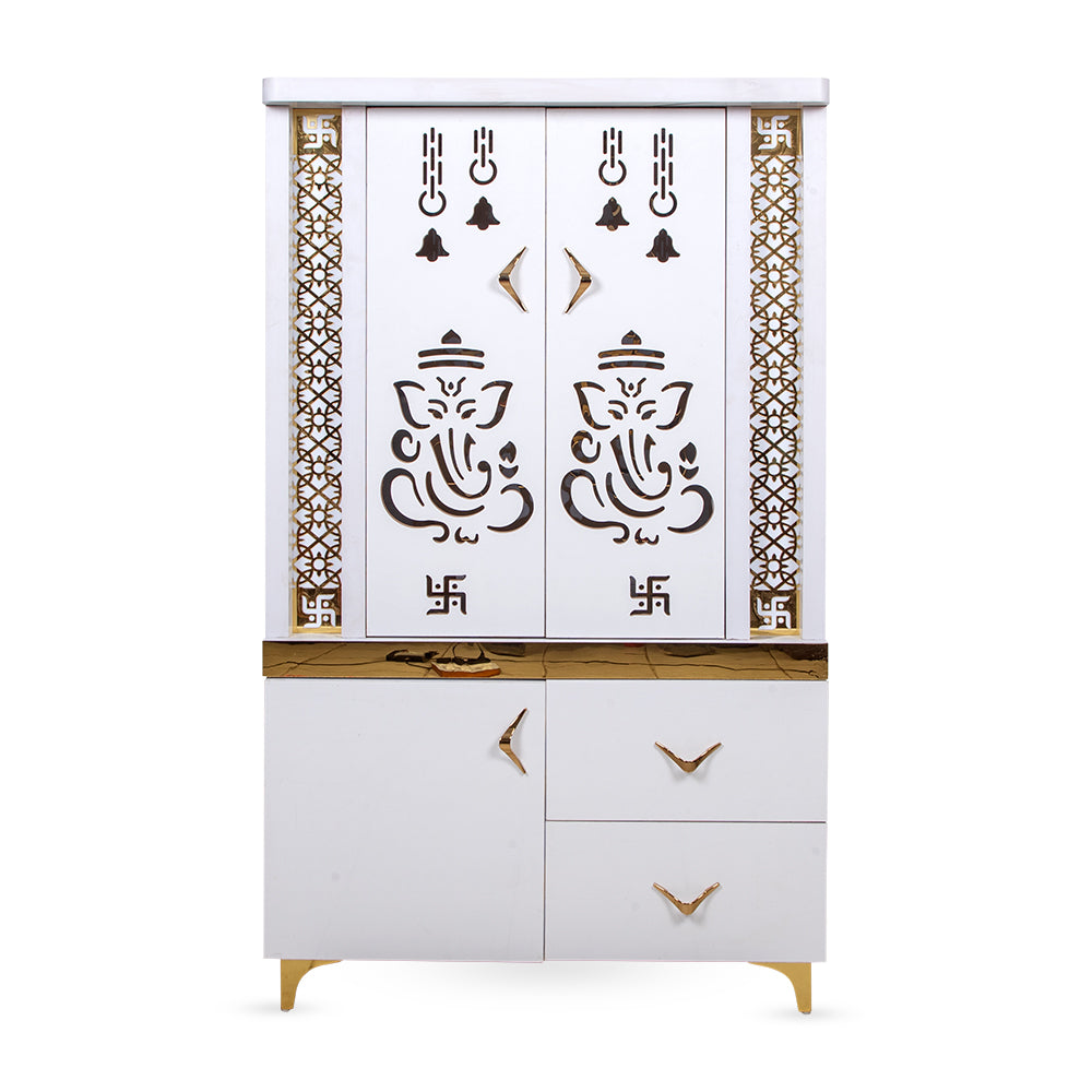 Luminous Bliss Mandir with OM Backlit Panel & Designer White Finish