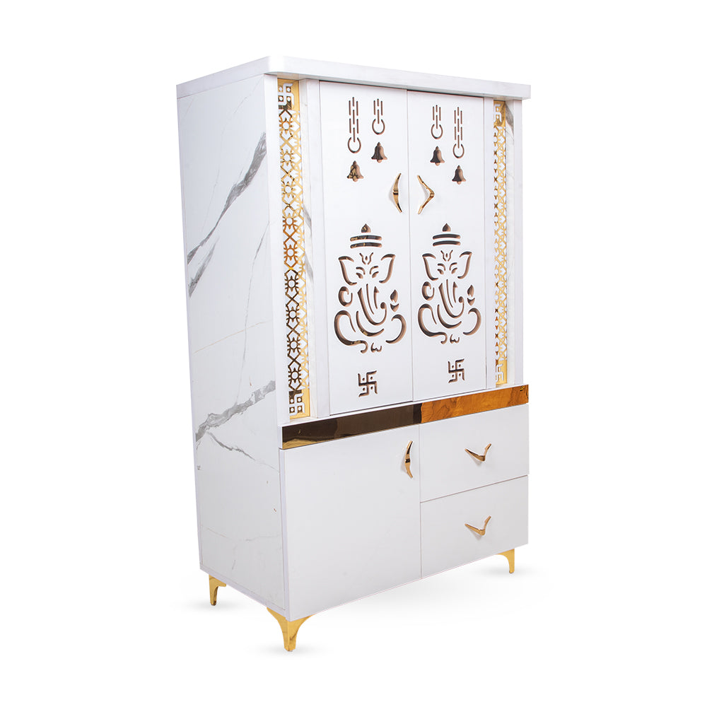 Luminous Bliss Mandir with OM Backlit Panel & Designer White Finish