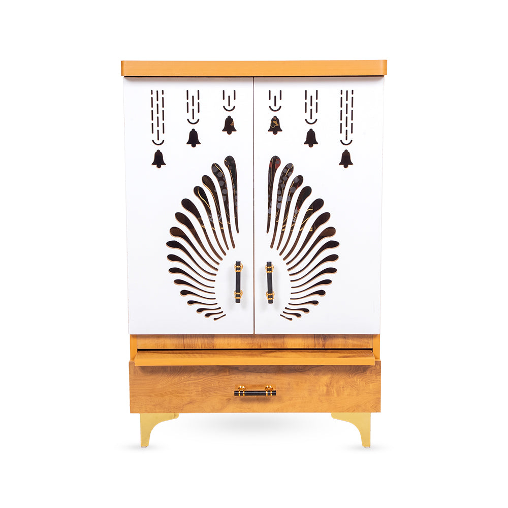 Divya Prakash Step Mandir with OM Backlit Panel & Contemporary Bell Design