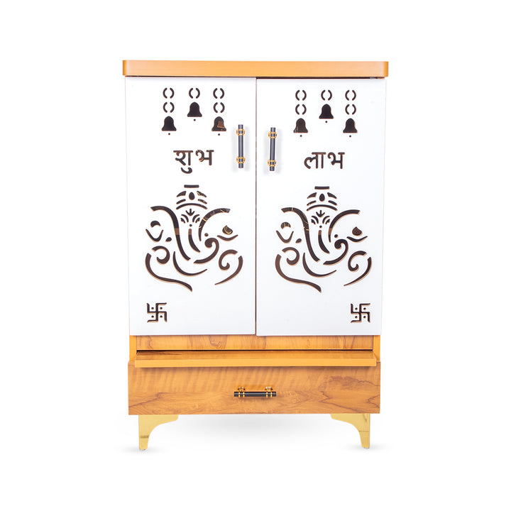 Vighnaharta Designer Mandir with Ganesha Cutwork & Multi-Shelf Display